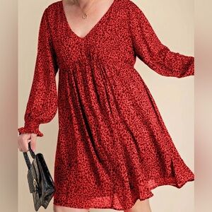 Kori America NWT Red & Black Animal Print Mid Thigh Dress